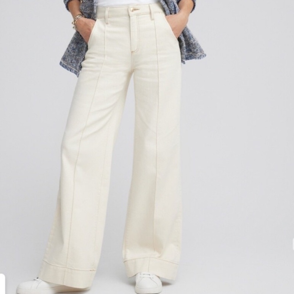 Chico’s High Rise Wide Leg Pintuck Jean Denim 3R Plus Size New